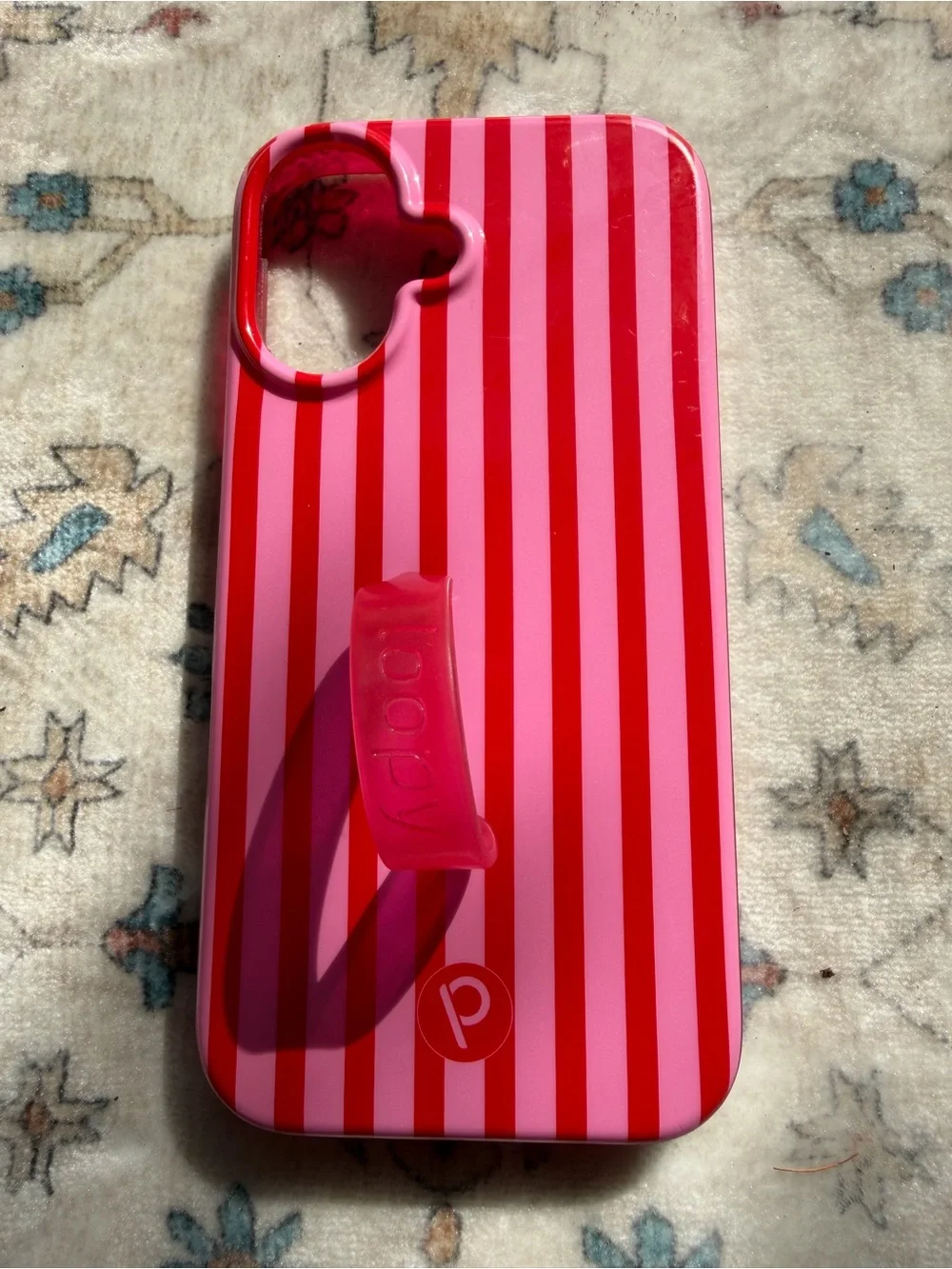 LOOPY iPhone 16  Pink Red Striped Phone Case with Grip